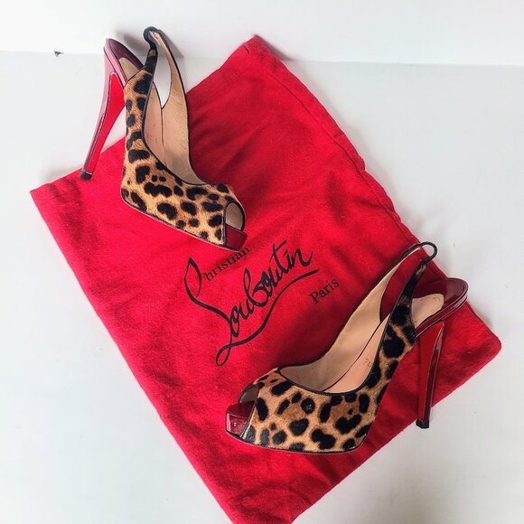 Christian Louboutin Leopard Cheetah Print Calf Hair Slingback Peep Toe Heels 39 - Picture 2 of 11